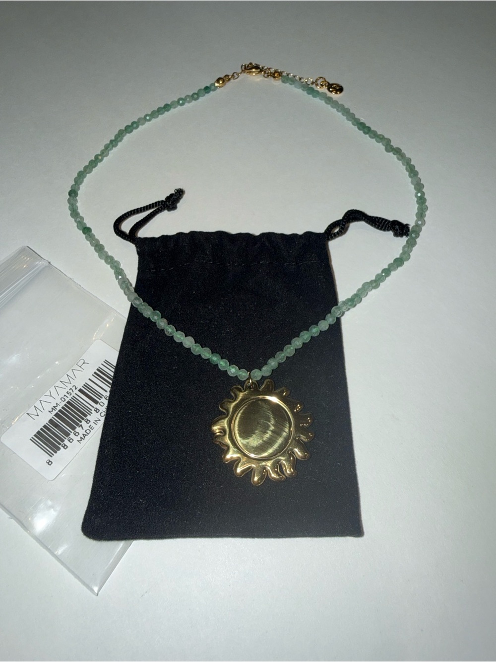 NEW Mayamar Natural Green Beaded Gold Sun Pendant Necklace - Picture 7 of 9